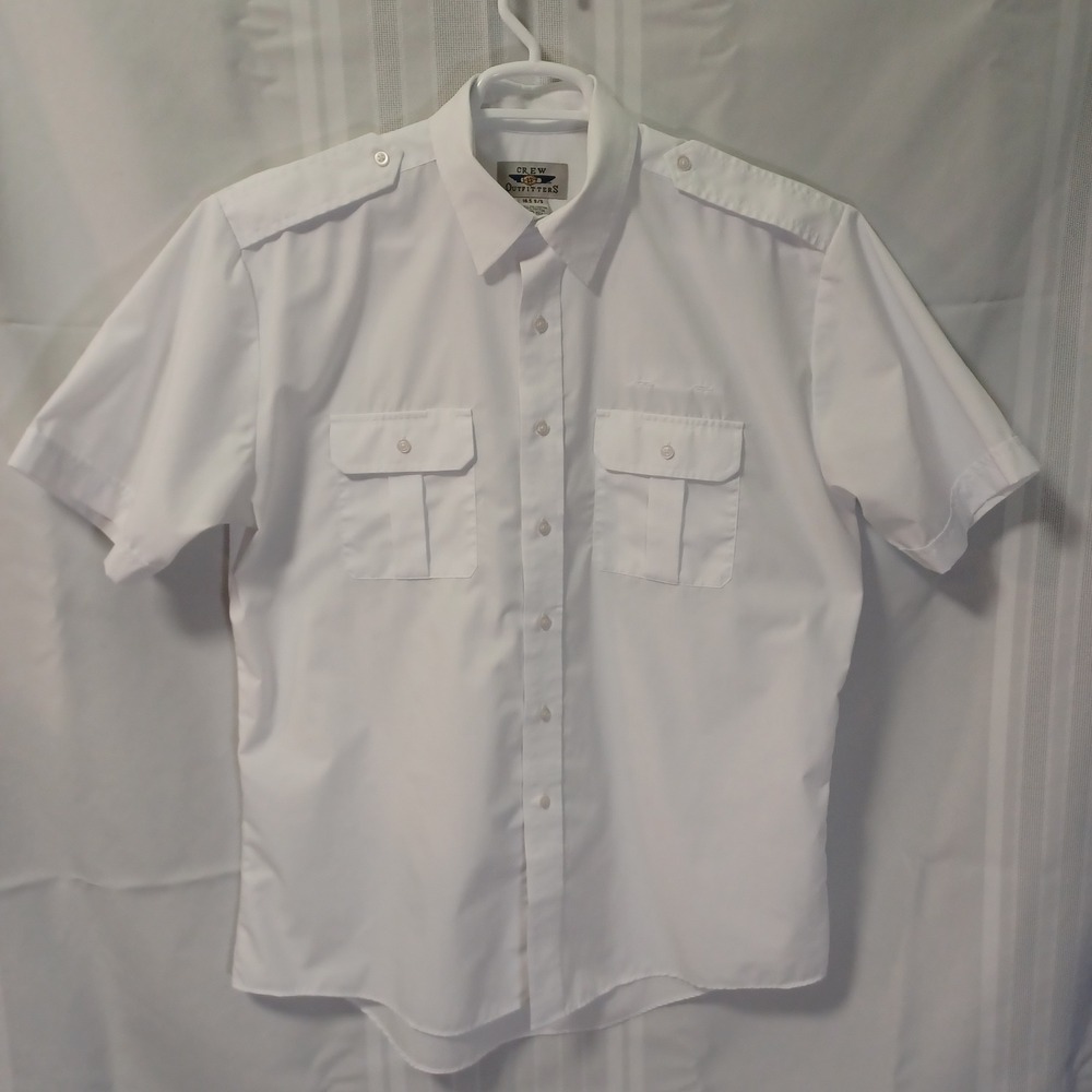 Crew Outfitters Pilot Shirt Mens 16.5 White Short Sleeve Epaulet Uniform Pocket